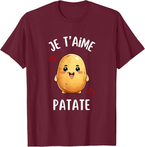 Je Taime Potato Funny Fries Gift Potato Humour , Black, S T-Shirt - T-Shirt | Maroon