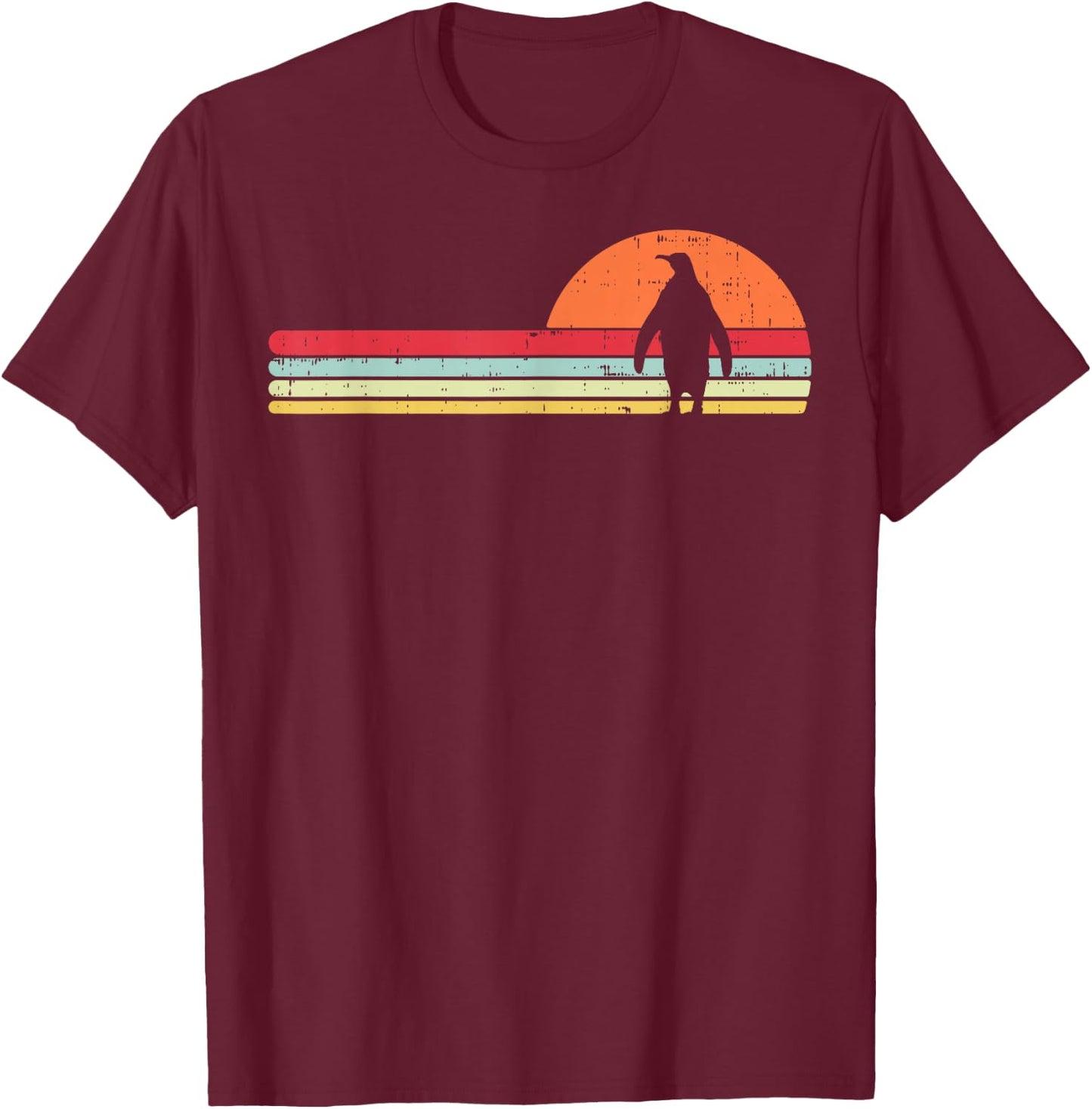 Penguin Silhouette Sunset Chest Vintage Art Men Women Kids T-Shirt - T-Shirt | Maroon