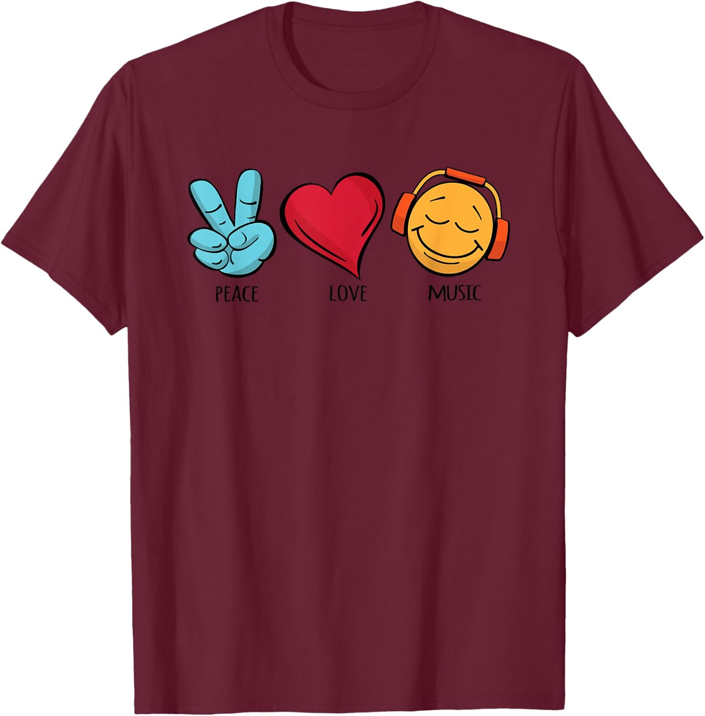 Classic Peace Love Music , black T-Shirt - T-Shirt | Maroon