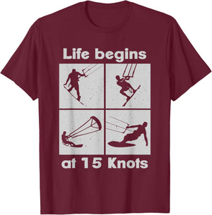 Life Begins at 15 Knots Lifestyle Vintage Design , black T-Shirt - T-Shirt | Maroon
