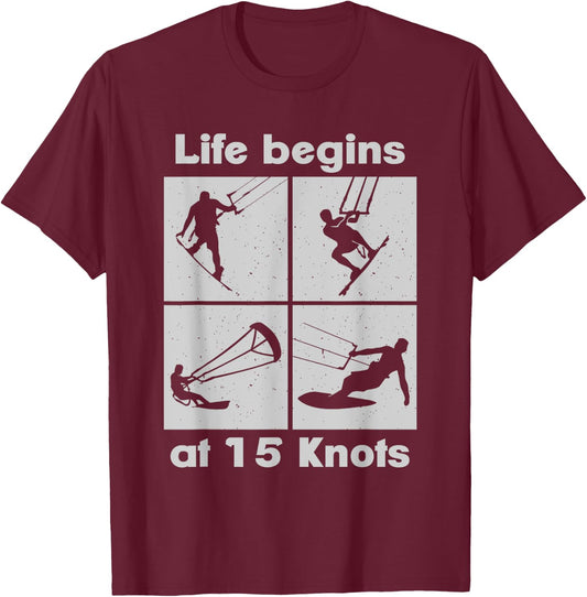 Life Begins at 15 Knots Lifestyle Vintage Design , black T-Shirt - T-Shirt | Maroon
