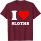 Red Heart I Love Sloths T-Shirt - T-Shirt | Maroon