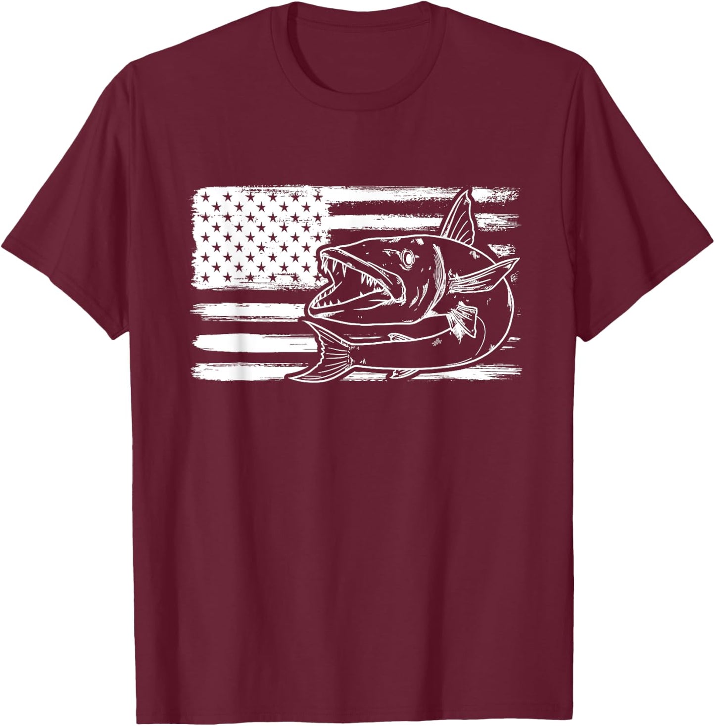 Distressed Barracuda Commersons sea pike Barra fishing T-Shirt - T-Shirt | Maroon