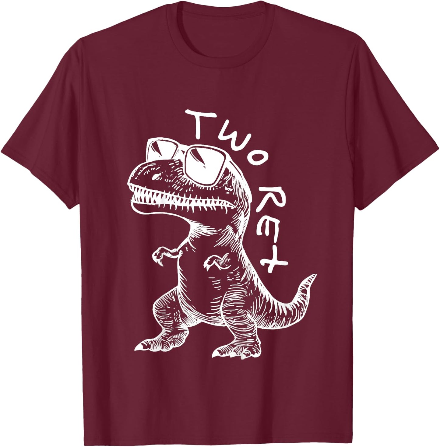 Kids Two Rex 2nd Birthday Gifts Second Dinosaur Boy 2 Years Old T-Shirt - T-Shirt | Maroon