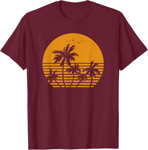 Vintage Birds Sunset Beach Palm trees