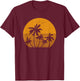 Vintage Birds Sunset Beach Palm trees T-Shirt - T-Shirt | Maroon