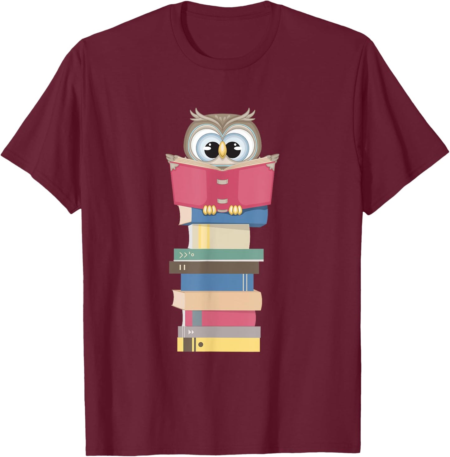 Kawaii Owl Reads Book - Reading Bookworm Library Book Lover T-Shirt - T-Shirt | Maroon