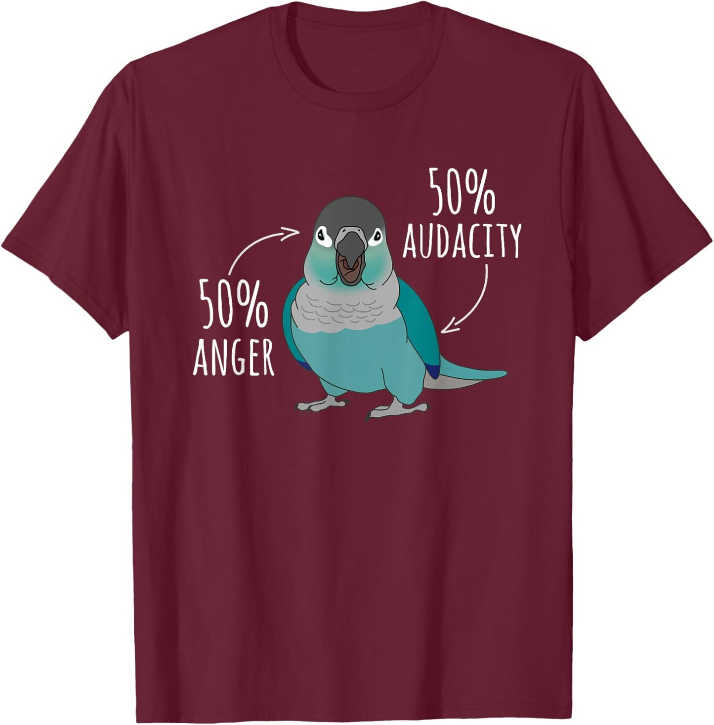 50% anger 50% audacity Turquoise Conure Anatomy Birb Memes T-Shirt - T-Shirt | Maroon