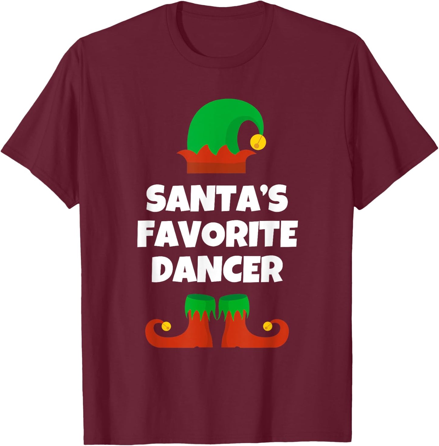 Santas Favorite Dancer Hat Christmas Funny Pj Dancing Dance T-Shirt - T-Shirt | Maroon