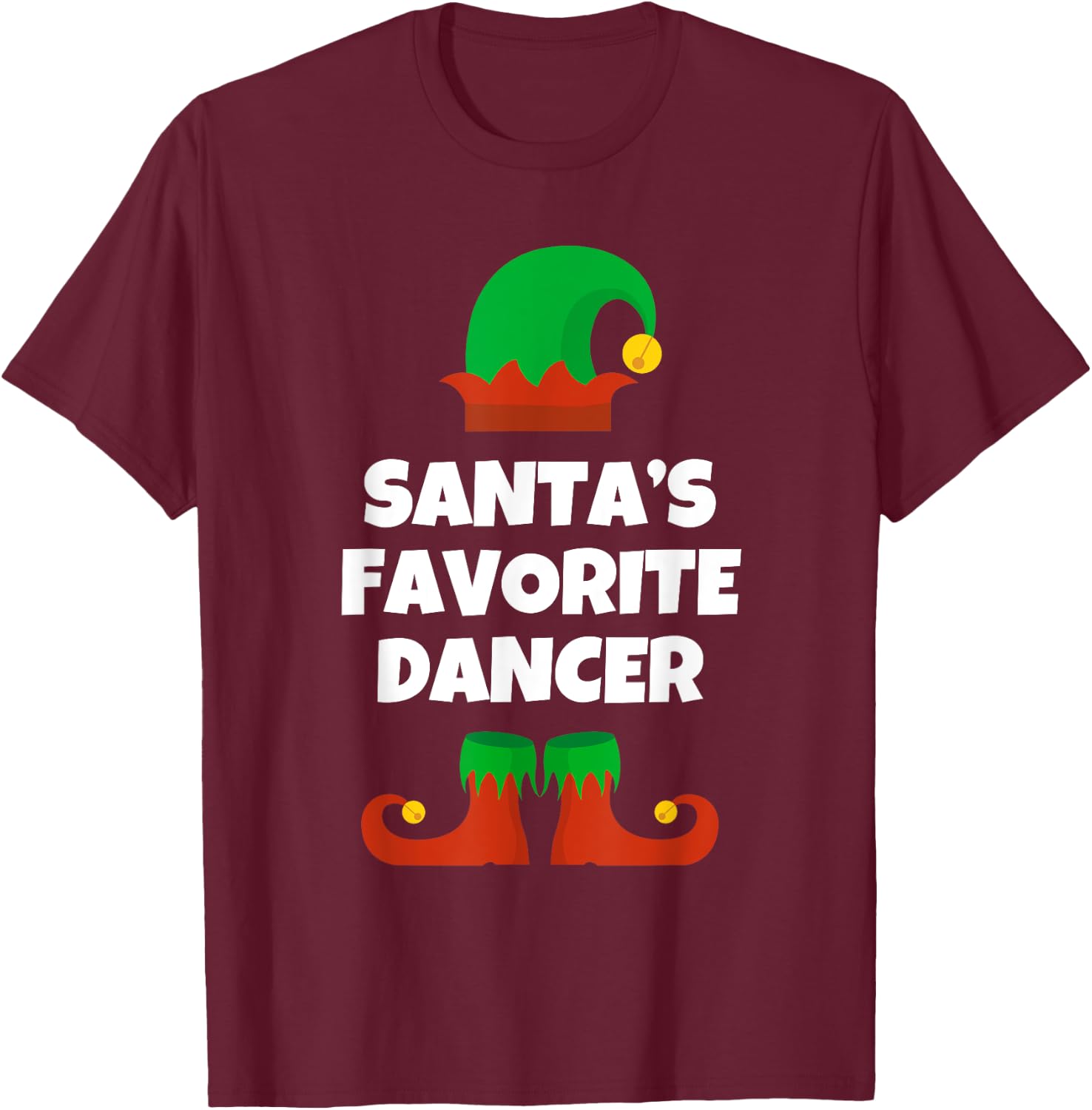 Santas Favorite Dancer Hat Christmas Funny Pj Dancing Dance T-Shirt - T-Shirt | Maroon