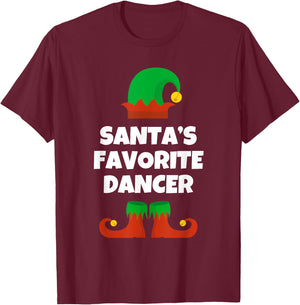 Santas Favorite Dancer Hat Christmas Funny Pj Dancing Dance T-Shirt - T-Shirt | Maroon