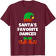 Santas Favorite Dancer Hat Christmas Funny Pj Dancing Dance T-Shirt - T-Shirt | Maroon