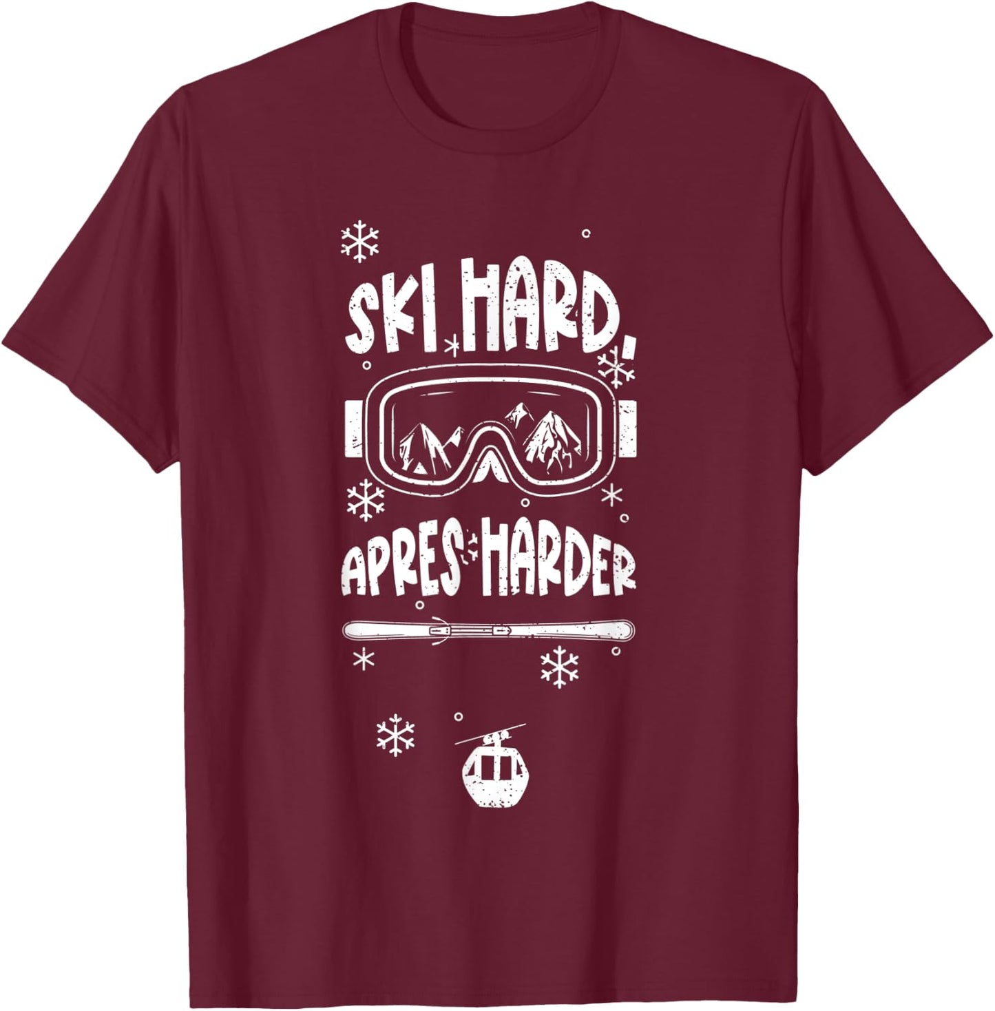 Hut Party Ski Holiday Party: Ski Hard, Apres Ha... Apres Ski , black T-Shirt - T-Shirt | Maroon