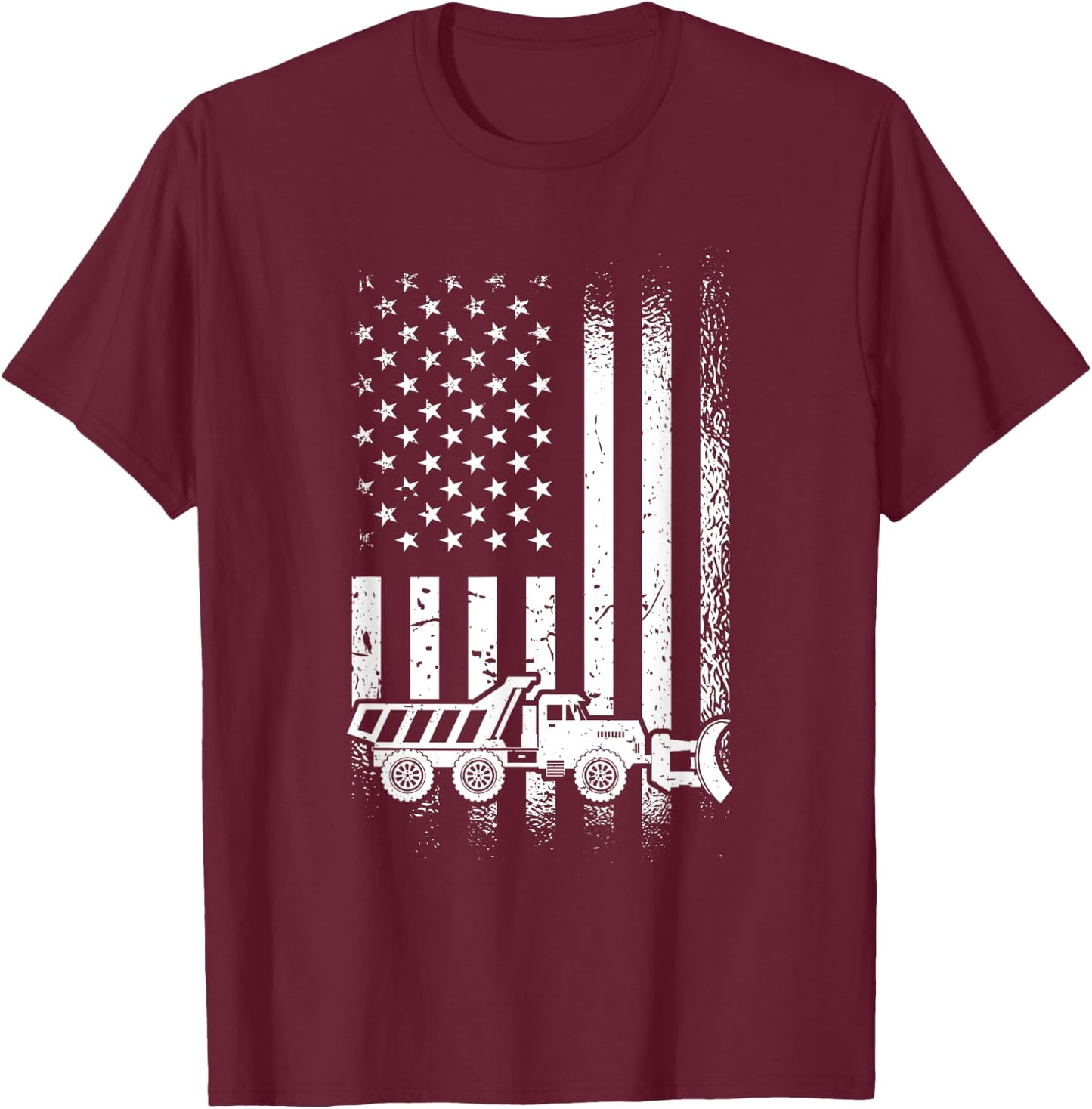 American Flag Snow Plow Driver, Snow Plowing Women Men T-Shirt - T-Shirt | Maroon