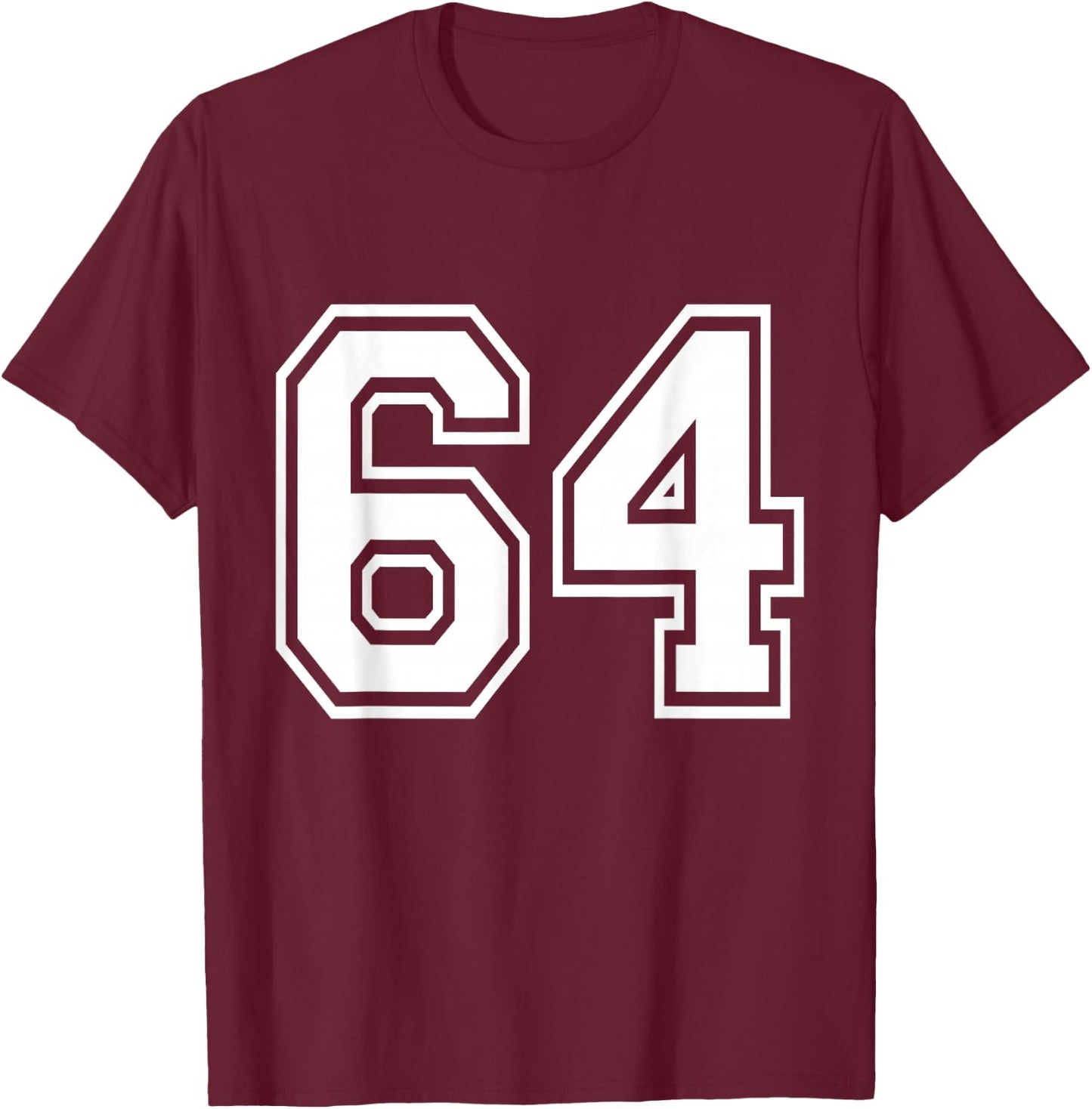 Number 64 Front + Back Varsity Sports Team 64th Birthday T-Shirt - T-Shirt | Maroon