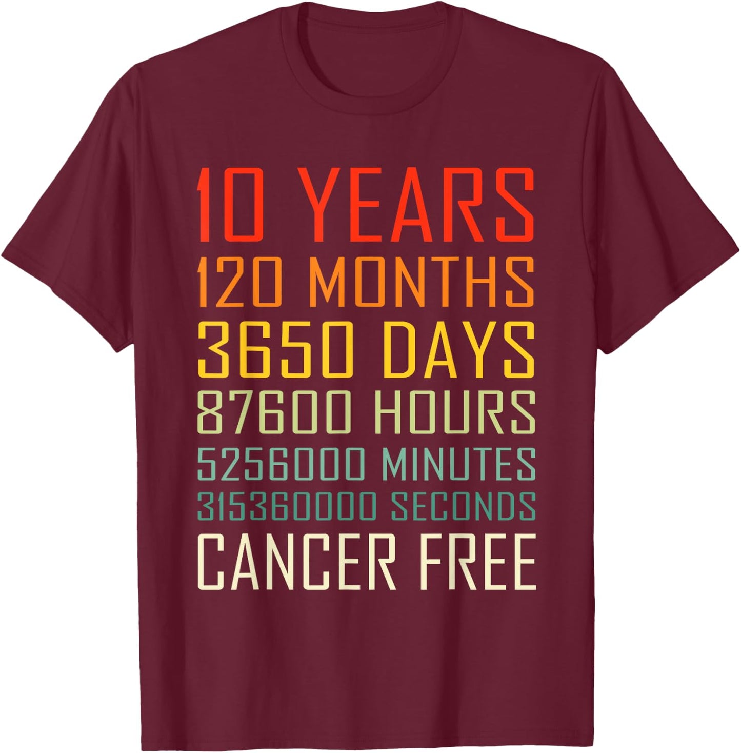 Vintage Cancer Awareness Vintage 10 Years Cancer Free T-Shirt - T-Shirt | Maroon