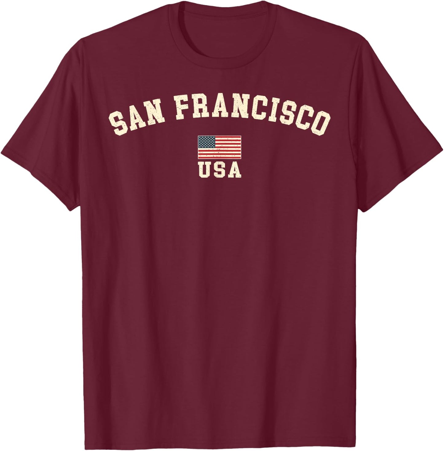 Vintage San Francisco USA Flag Souvenir Retro T-Shirt - T-Shirt | Maroon