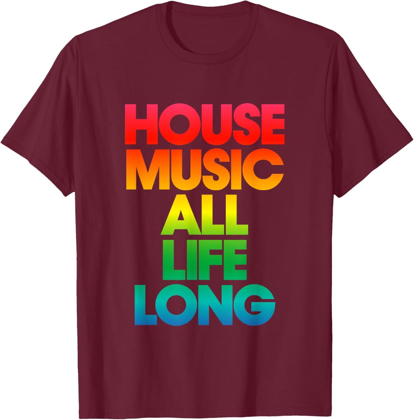 Defected House Music All Life Long Rainbow Print T-Shirt - T-Shirt | Maroon