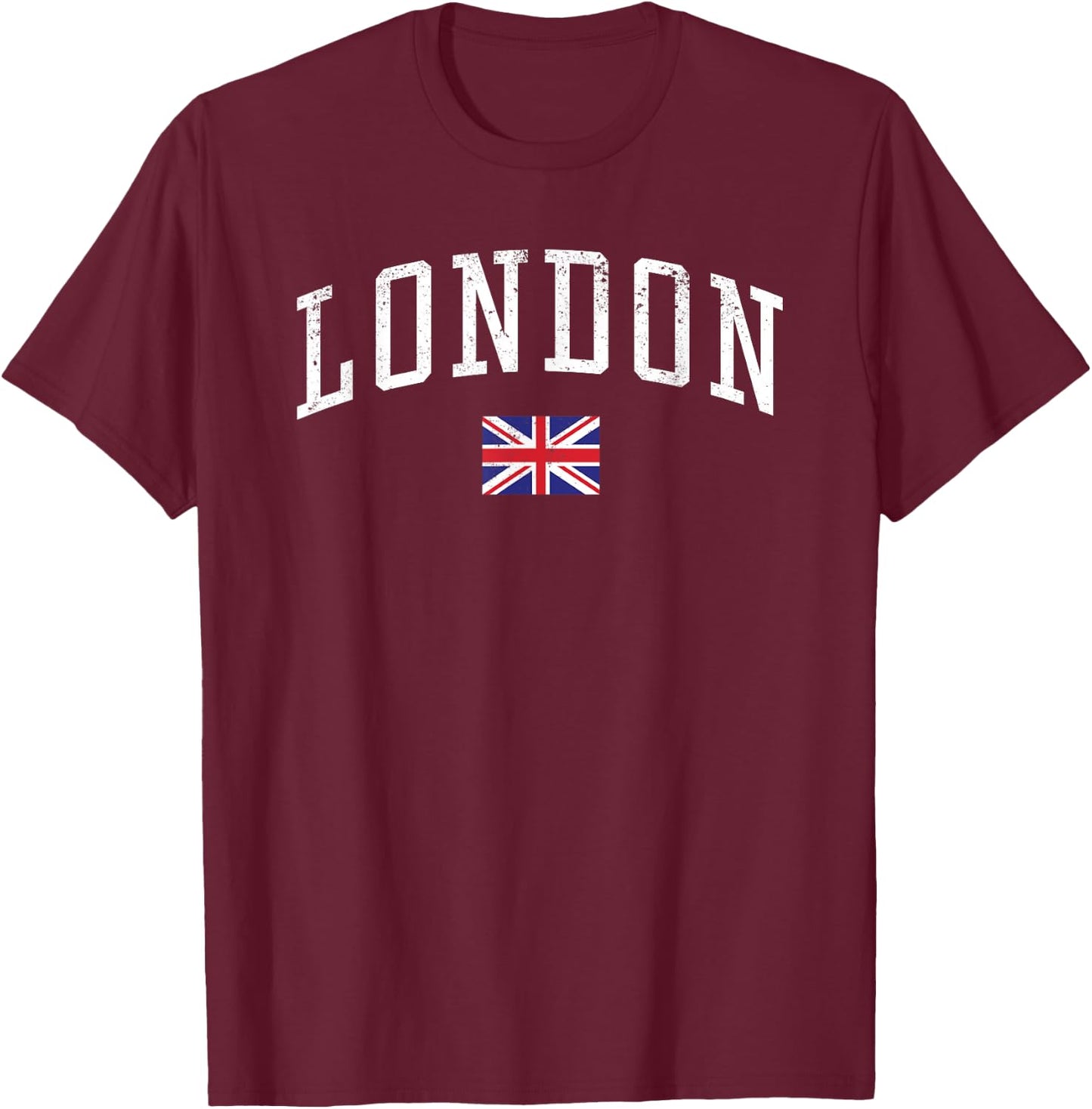 Vintage London England Country Flag Souvenir Vacation T-Shirt - T-Shirt | Maroon