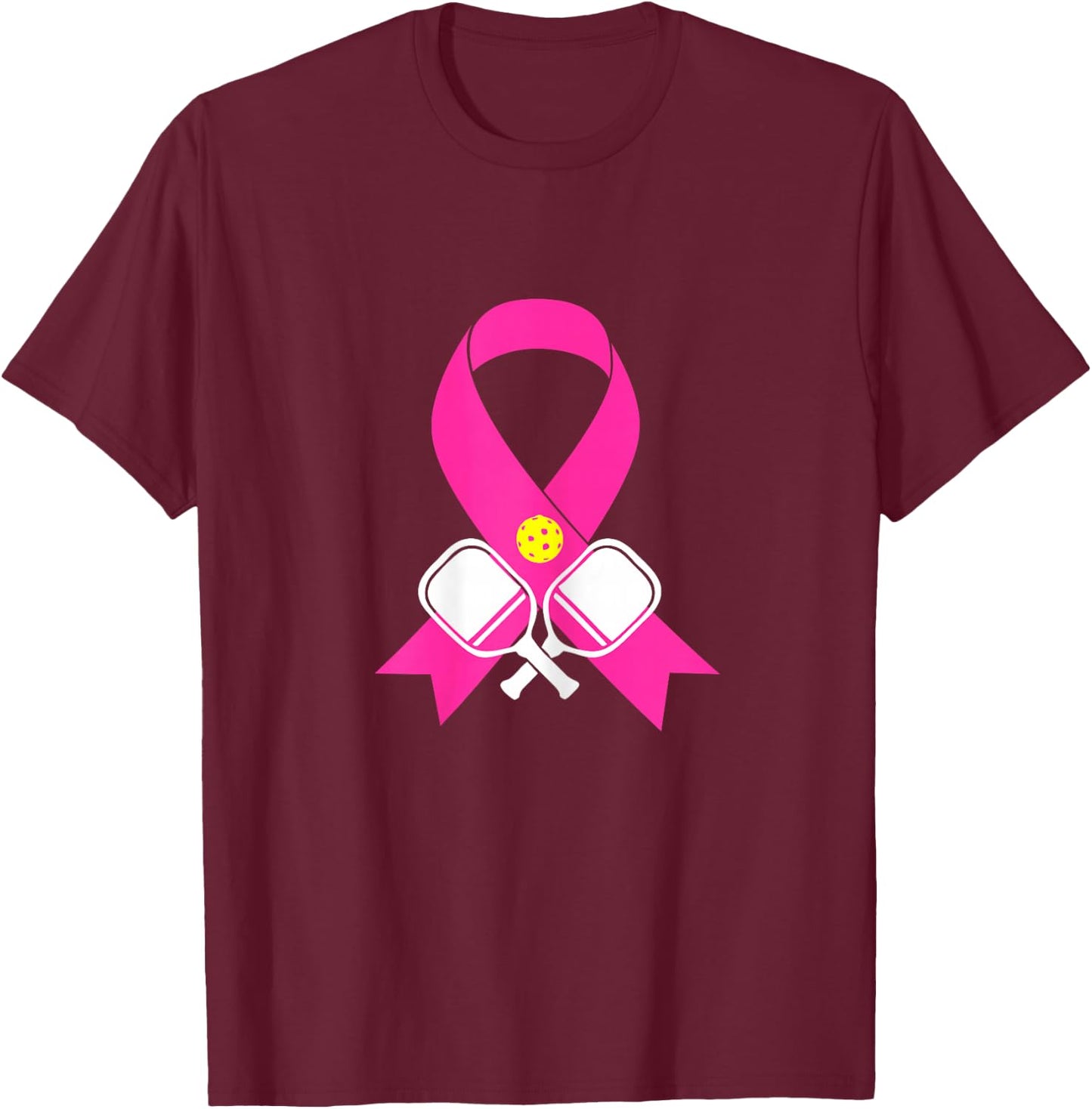 Pickleball Breast Cancer Awareness Pink Ribbon T-Shirt - T-Shirt | Maroon