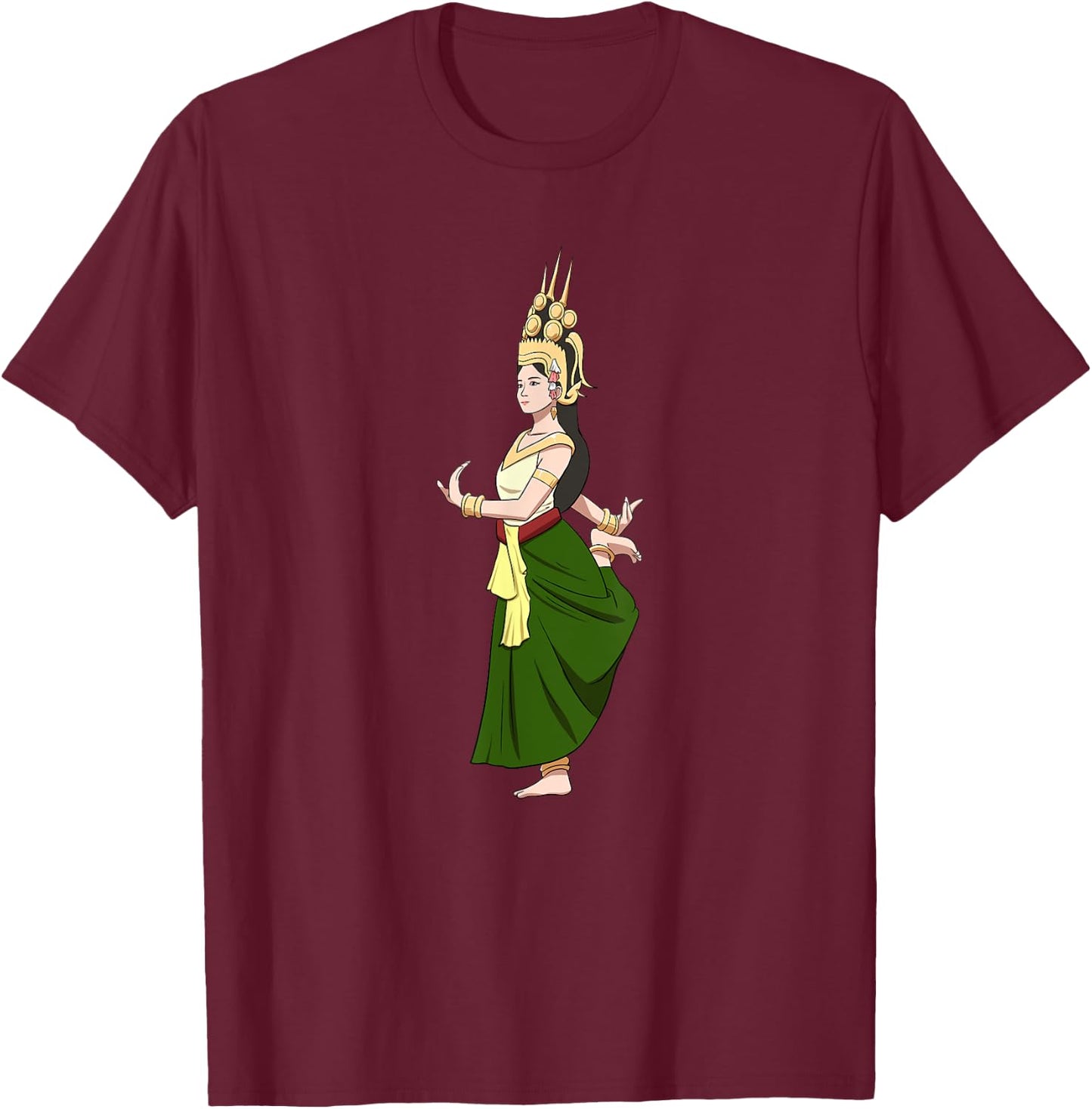 Cambodia Cambodian Khmer Apsara Traditional Dance Temple T-Shirt - T-Shirt | Maroon