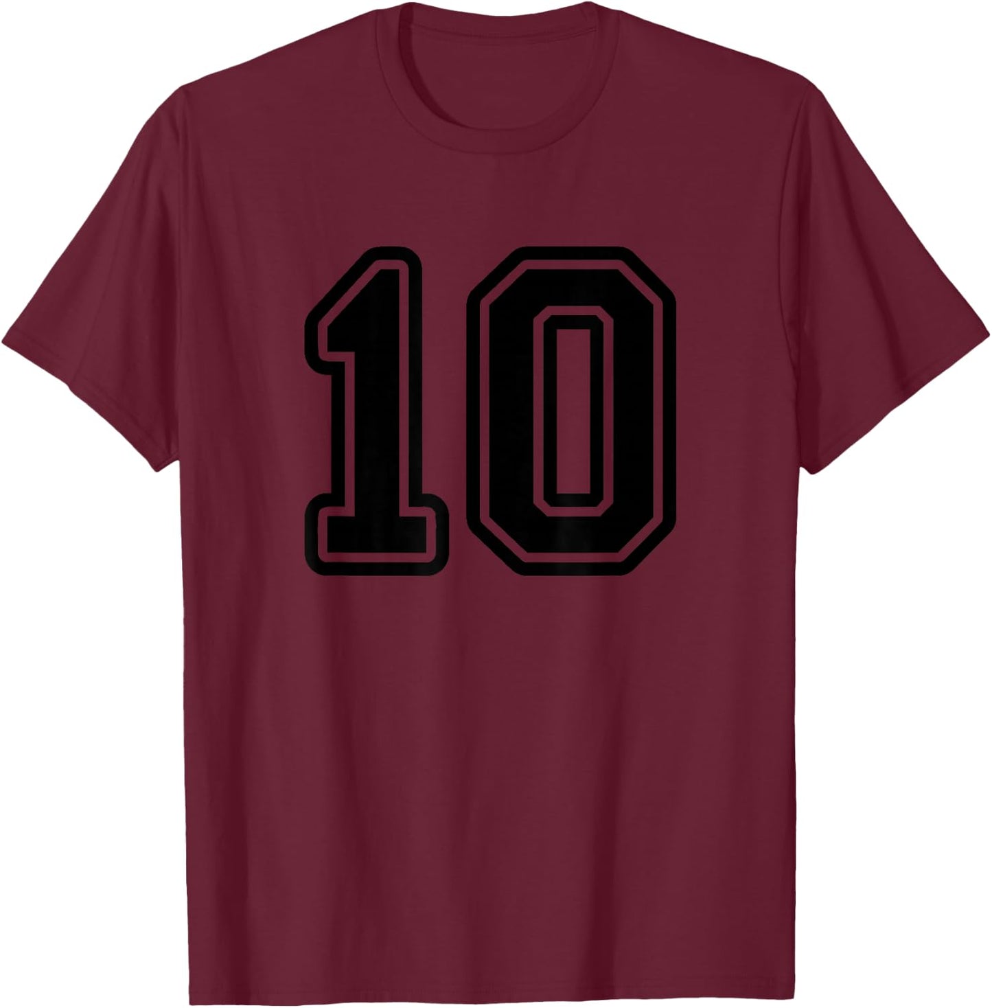 Number #10 Black Sport Varsity Number 10 T-Shirt - T-Shirt | Maroon