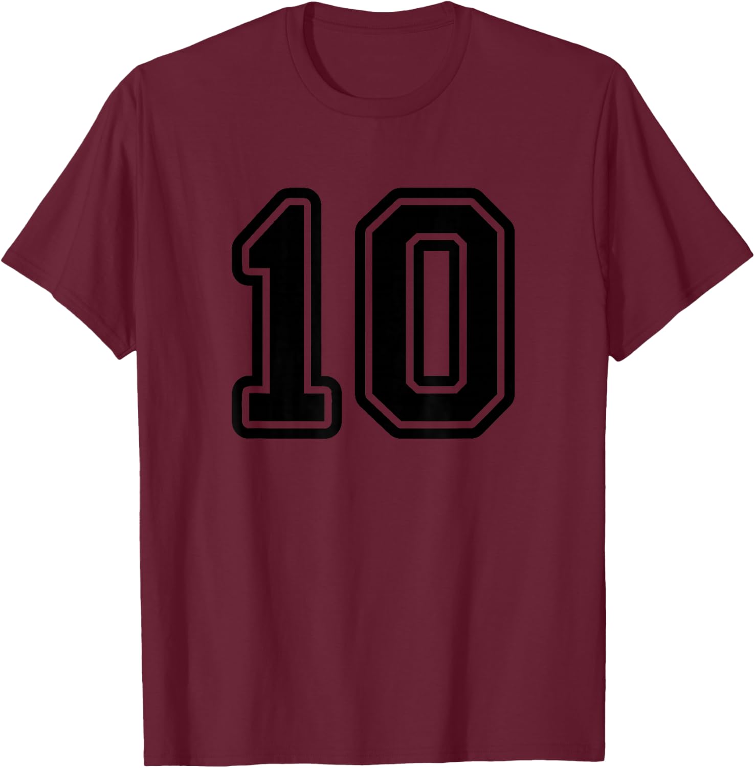 Number #10 Black Sport Varsity Number 10 T-Shirt - T-Shirt | Maroon