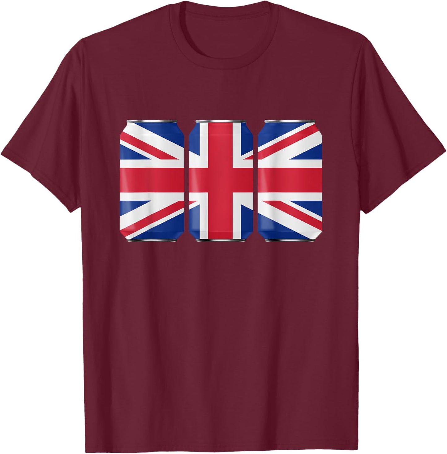 Patriotic Beer Cans England UK w/ British Flag T-Shirt - T-Shirt | Maroon