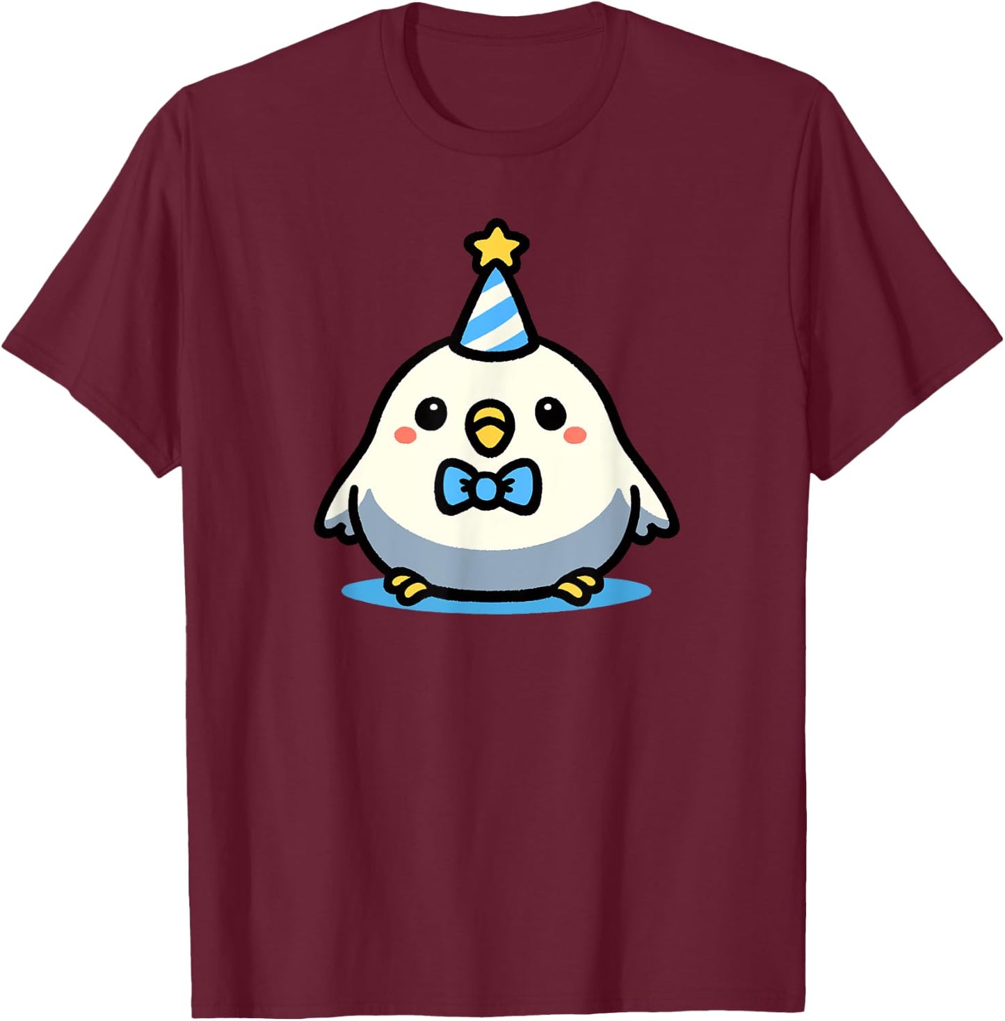 Kawaii Party Budgie Art Cute Parakeet Doodle T-Shirt - T-Shirt | Maroon