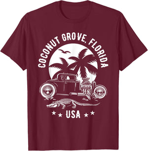 Coconut Grove Florida Sunset Hotrod Retro Design T-Shirt - T-Shirt | Maroon