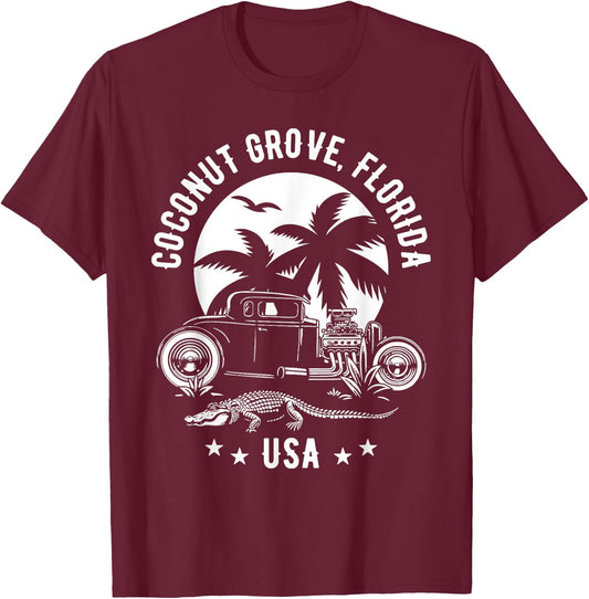 Coconut Grove Florida Sunset Hotrod Retro Design T-Shirt - T-Shirt | Maroon