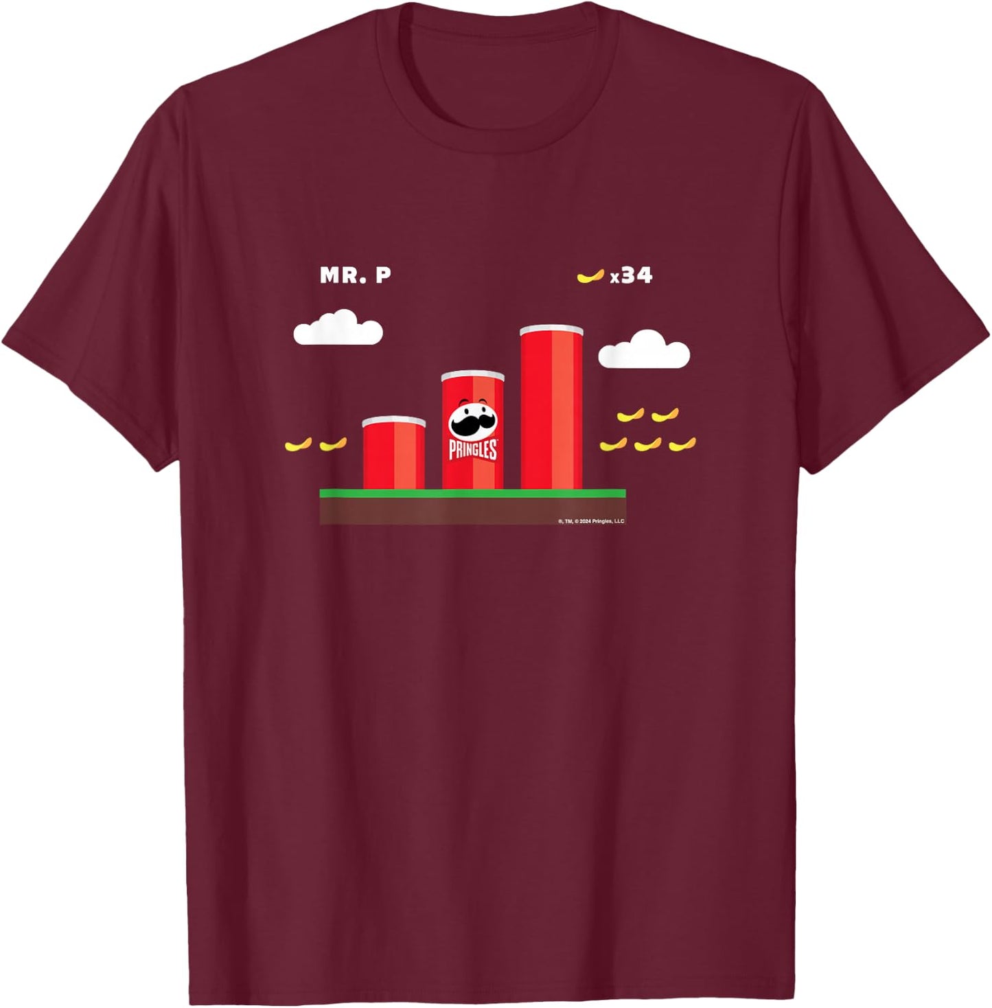 Pringles Gaming Mr P Pipe Platformer Parody , Blue, S T-Shirt - T-Shirt | Maroon