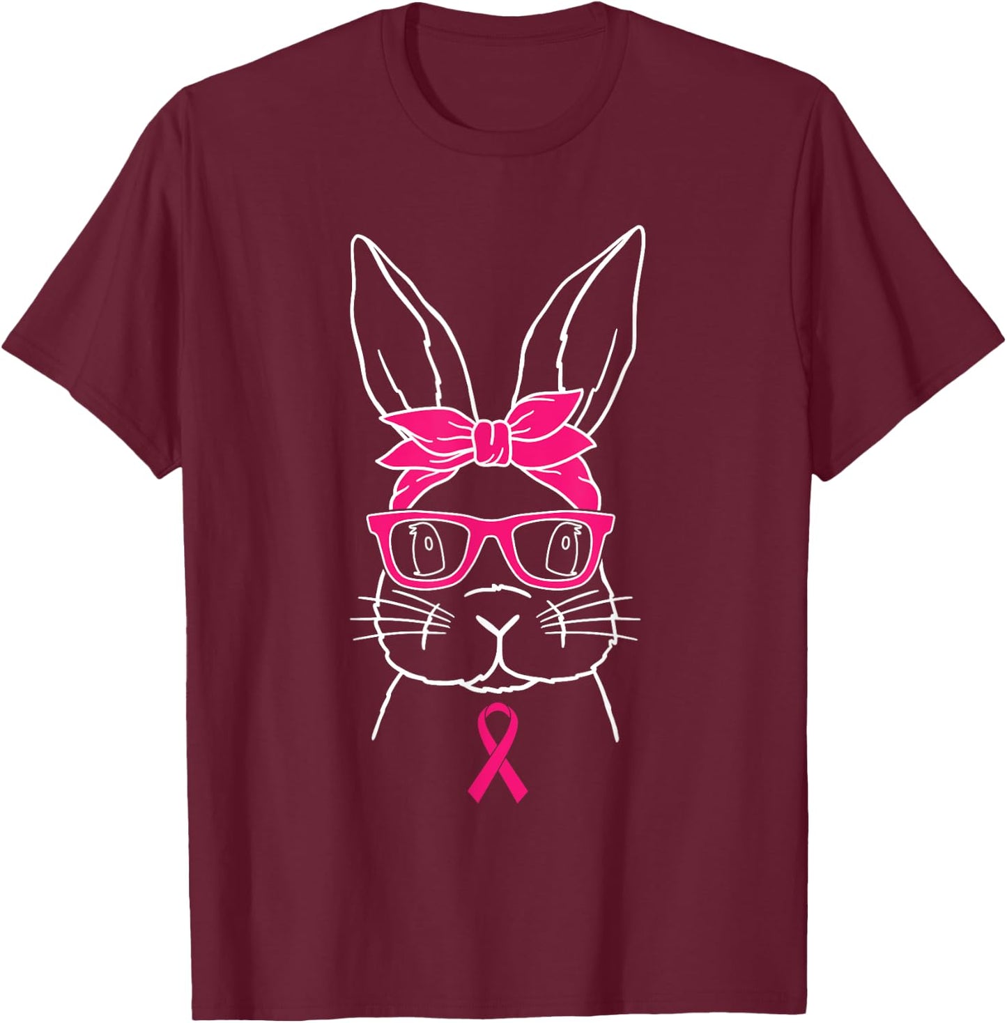 Bunny Glasses Breast Cancer Awareness Cute Rabbit Warrior T-Shirt - T-Shirt | Maroon