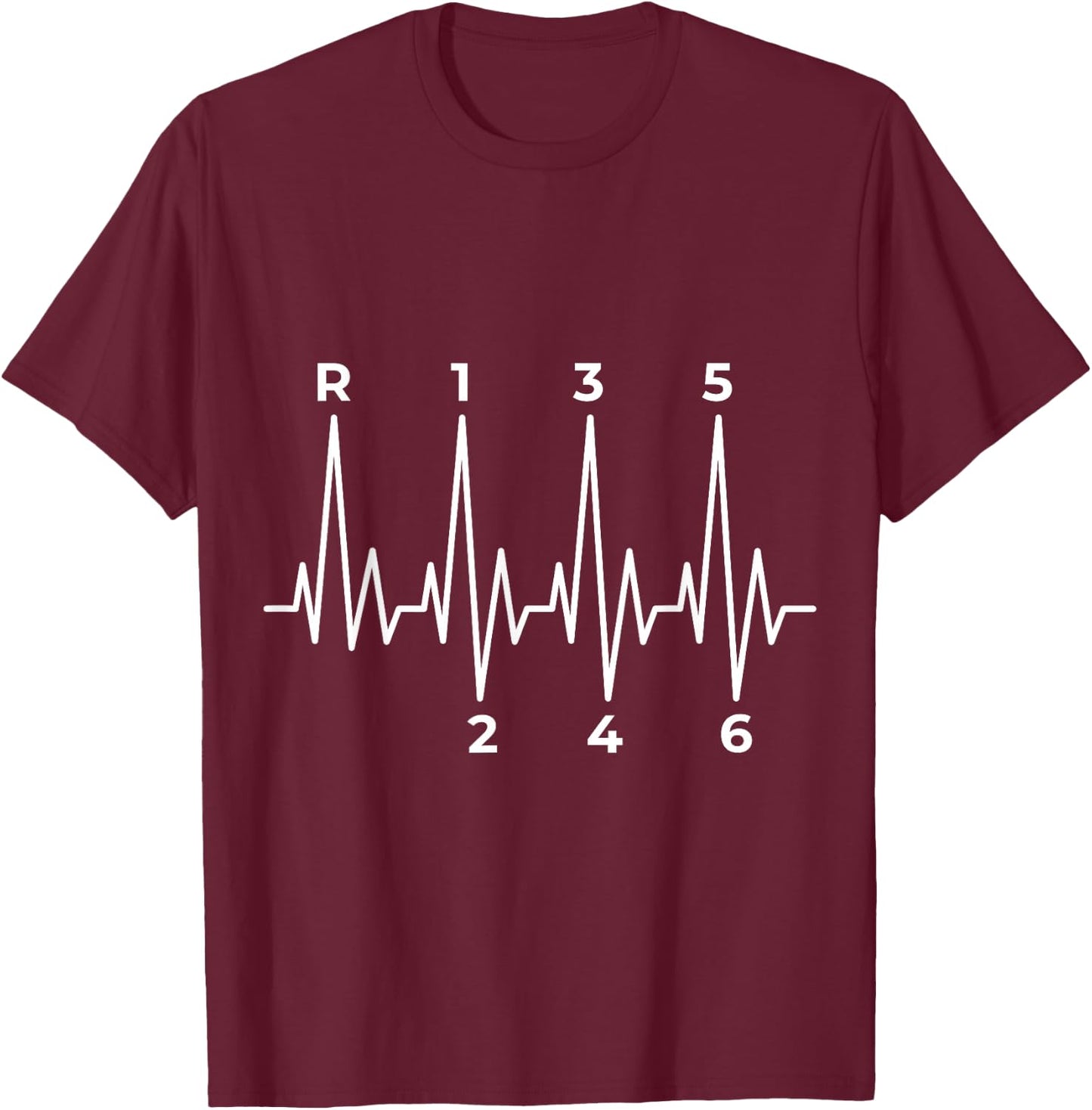 6 Speed Heart Line Gear Shift Knob T-Shirt - T-Shirt | Maroon