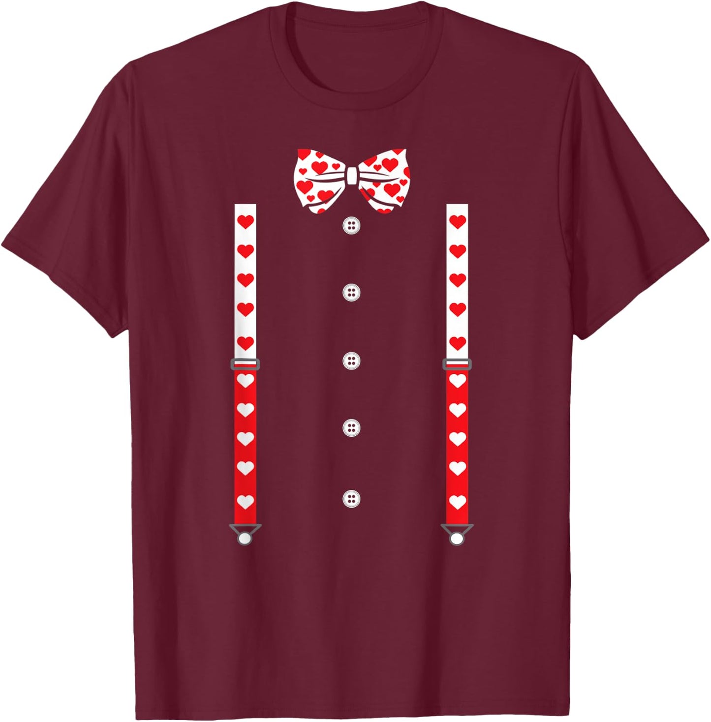 Heart Bow Tie and Braces Cupid Valentine's Day Costume , black T-Shirt - T-Shirt | Maroon