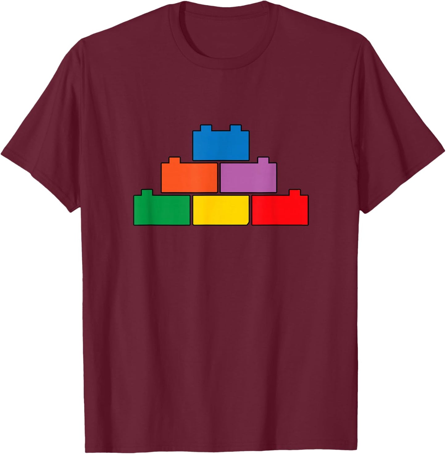 Brick Builder Funny Building Blocks for Boys , Black, S T-Shirt - T-Shirt | Maroon