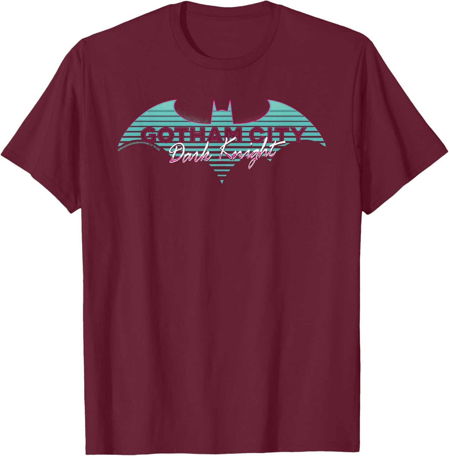 Batman Dark Knight Gotham City Retro Wave , Black, S T-Shirt - T-Shirt | Maroon