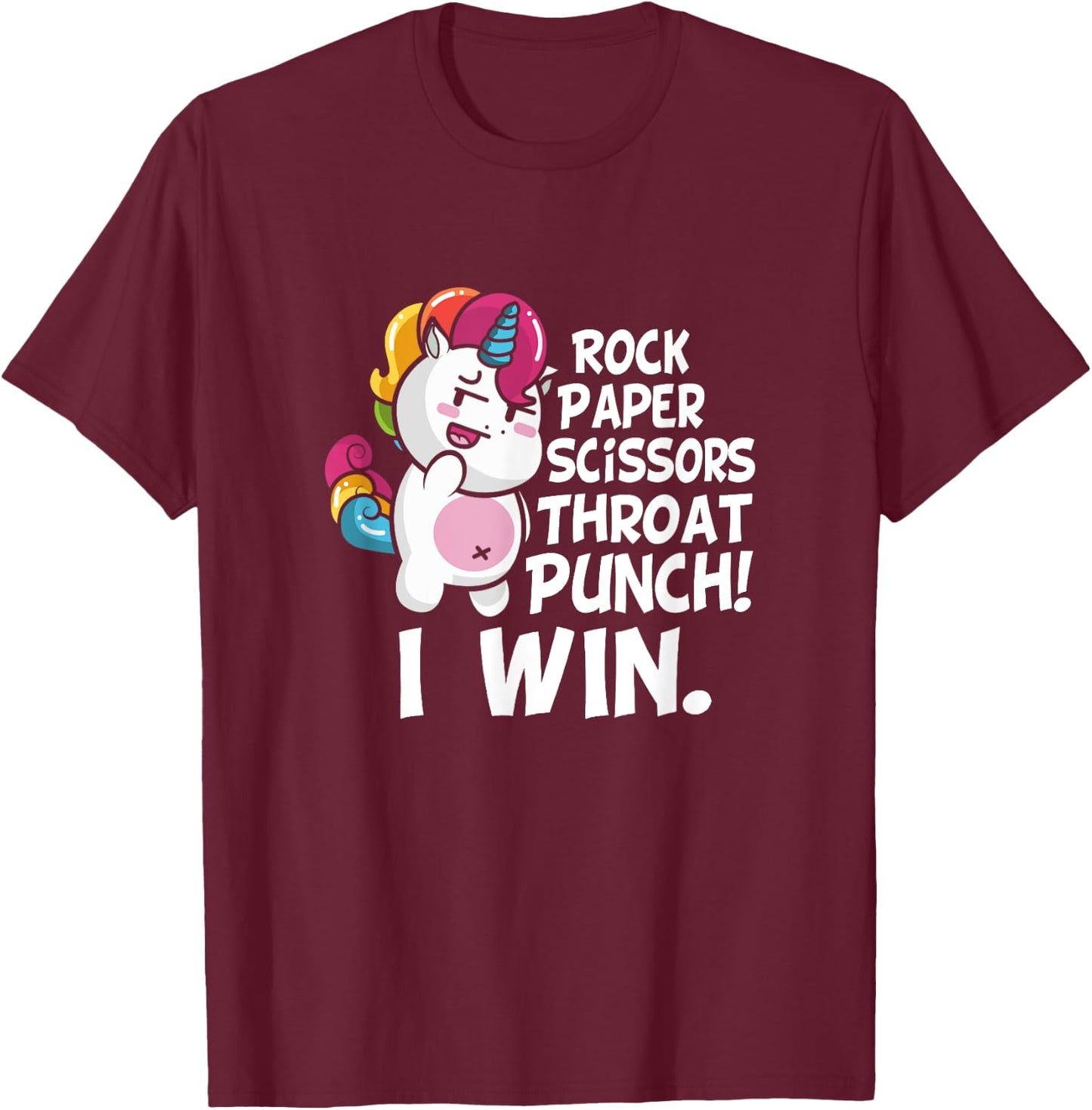 Rock Paper Scissors Throat Punch I Win Unicorn Outfit T-Shirt - T-Shirt | Maroon