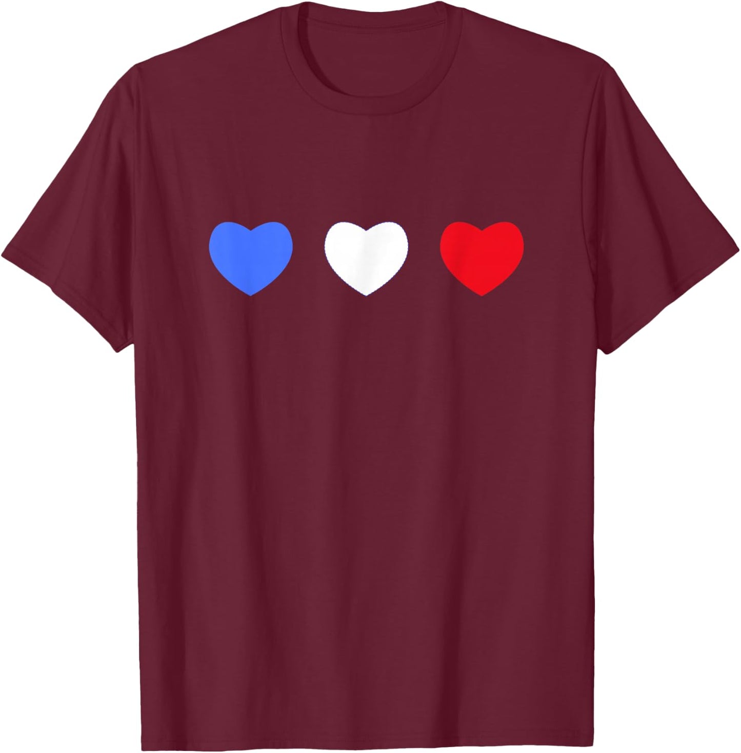France cœurs tricolores drapeau bleu blanc rouge T-Shirt - T-Shirt | Maroon