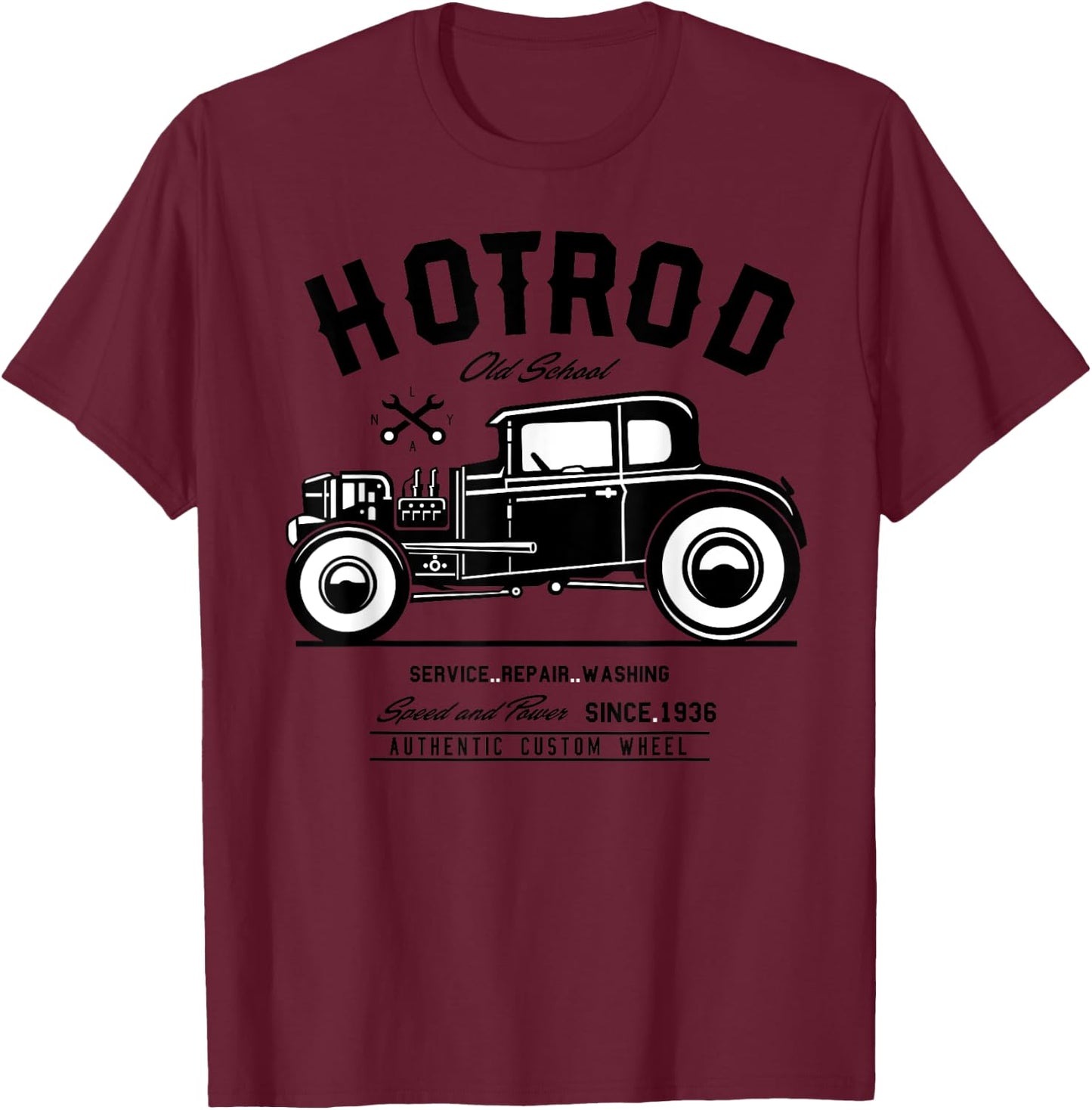 Vintage Hot Rod Old School Speed and Power Shirt T-Shirt - T-Shirt | Maroon