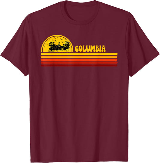 Columbia Vintage Sunset Logo Retro City , black T-Shirt - T-Shirt | Maroon