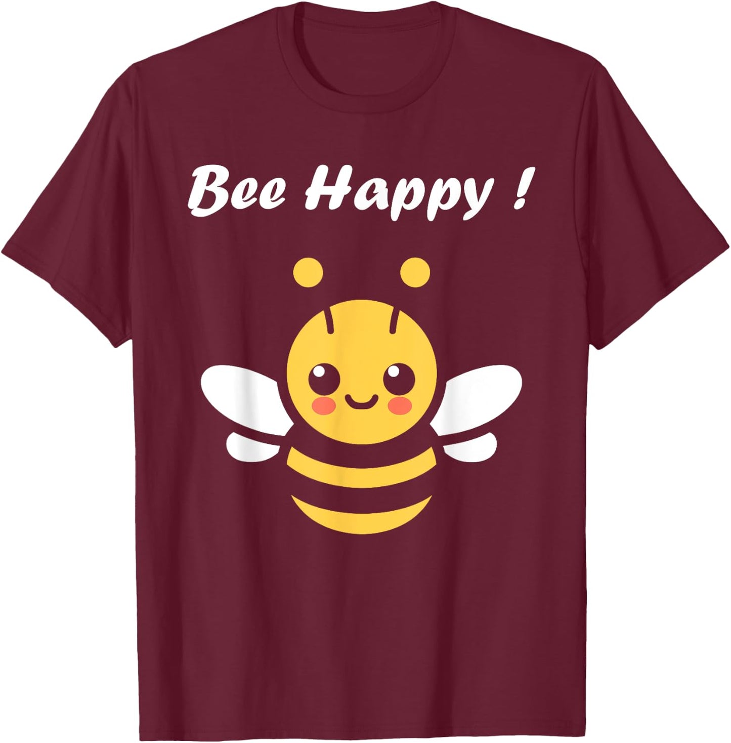 Cute Little Bee Funny Minimalist Bee Happy , Black, S T-Shirt - T-Shirt | Maroon