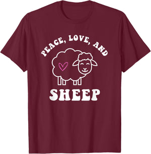 Peace Love and Sheep Cute Farm Animal Women's and Girls T-Shirt - T-Shirt | Maroon