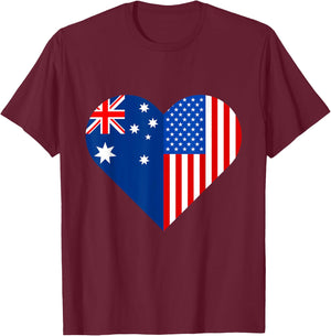 USA Australia Flag Shape Matching Couple Aussie Men Women T-Shirt - T-Shirt | Maroon