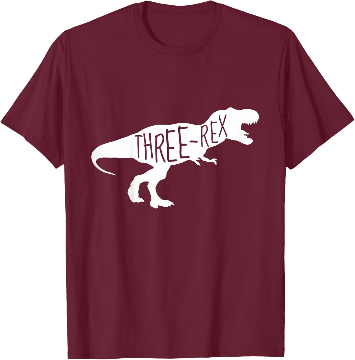 3 Year Old Birthday Girl & Boy Gift Shirt Dinosaur Three Rex T-Shirt - T-Shirt | Maroon
