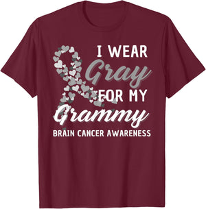 I Wear Gray For My Grammy Brain Cancer Awareness Fight Grey T-Shirt - T-Shirt | Maroon