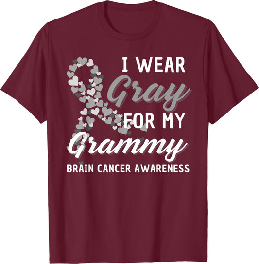 I Wear Gray For My Grammy Brain Cancer Awareness Fight Grey T-Shirt - T-Shirt | Maroon