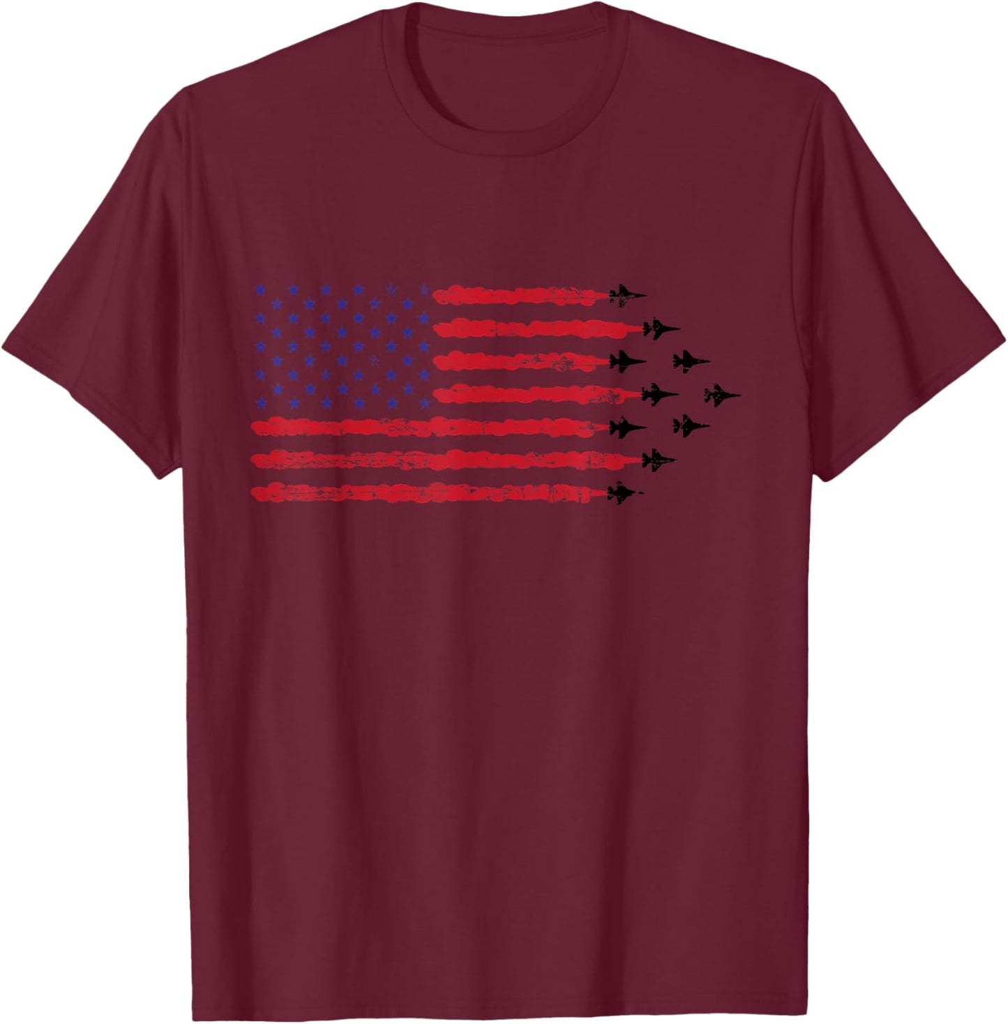 Patriotic vintage American flag F-16 formation T-Shirt - T-Shirt | Maroon