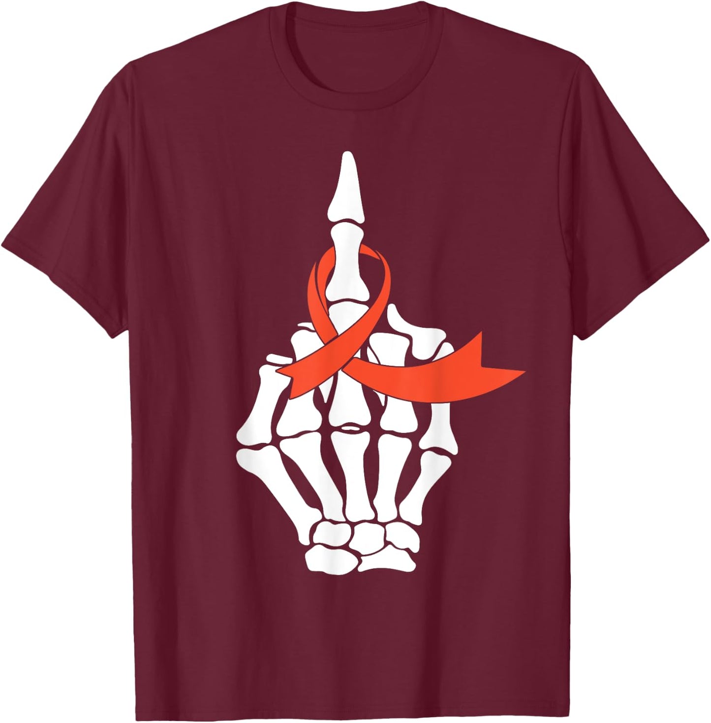 Fuck Kidney Cancer Awareness Middle Finger Orange Ribbon T-Shirt - T-Shirt | Maroon