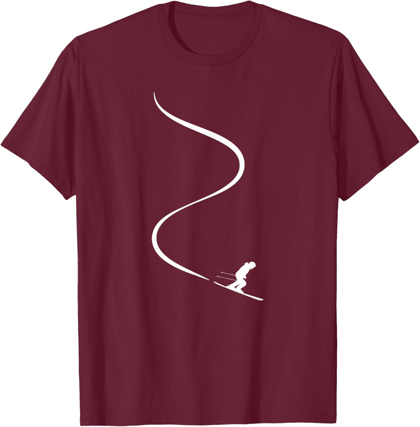 Skier with Tracks in deep Powder Snow Freeride Gift T-Shirt - T-Shirt | Maroon